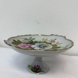 Vintage hand painted Ardalt Lenwile China pedestal plate White Gold